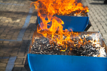Fire blazing burning illegal cigarettes. copy space, background, fire effect