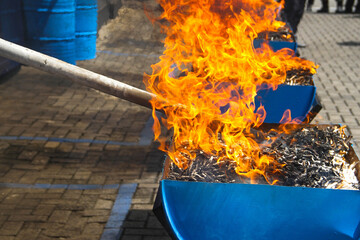 Fire blazing burning illegal cigarettes. copy space, background, fire effect