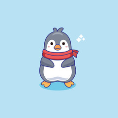 Cute Penguin Cartoon Vector Illustration. Animal Nature Icon Concept Isolated Premium Vector.