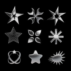 Obraz premium Y2K chrome elements. Trendy collection of abstract figures with a shiny metallic effect