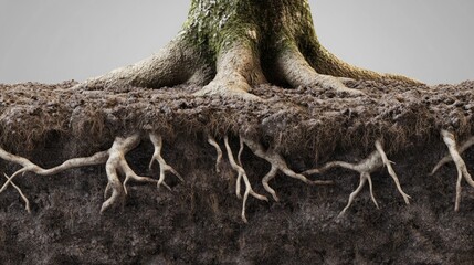 A tree root is shown in the dirt