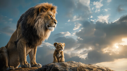 lion and lion cub, AI generated