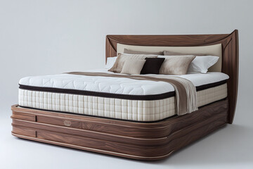 Luxury bed system with wooden elements.