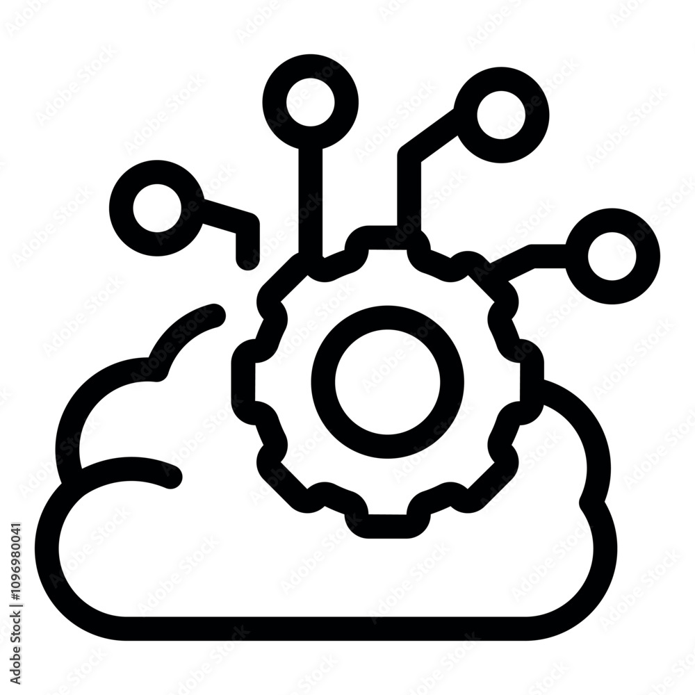 Poster gear symbolizing cloud computing management, featuring network connections for seamless data process