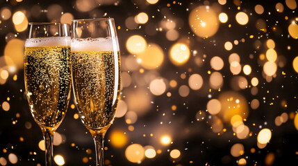 champagne glasses on christmas background