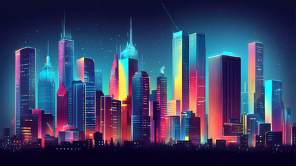 Neon cityscape. Vivid Urban Jungle. Illustration