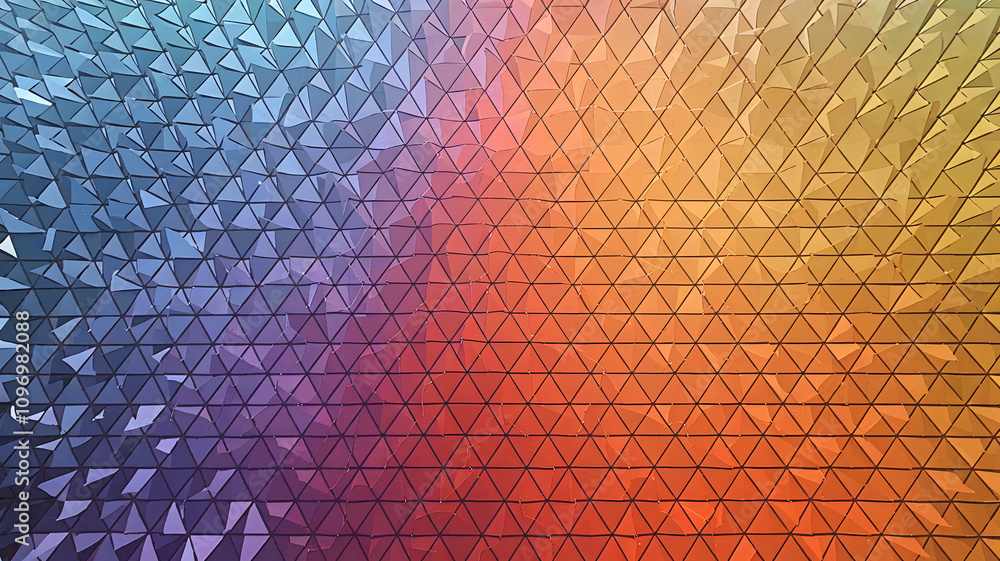 Poster colorful geometric pattern with vibrant gradients and triangular shapes filling the entire canvas