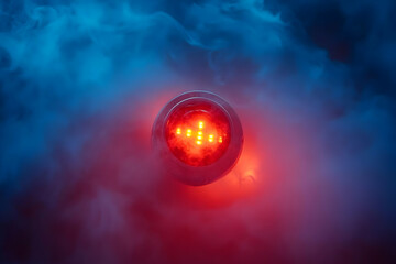 Red LED Sphere in Blue Haze Abstract Background