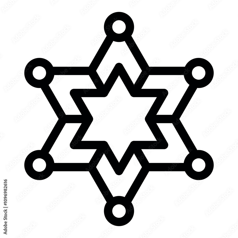 Poster decentralized network visualized using star of david symbol, representing interconnected nodes and d