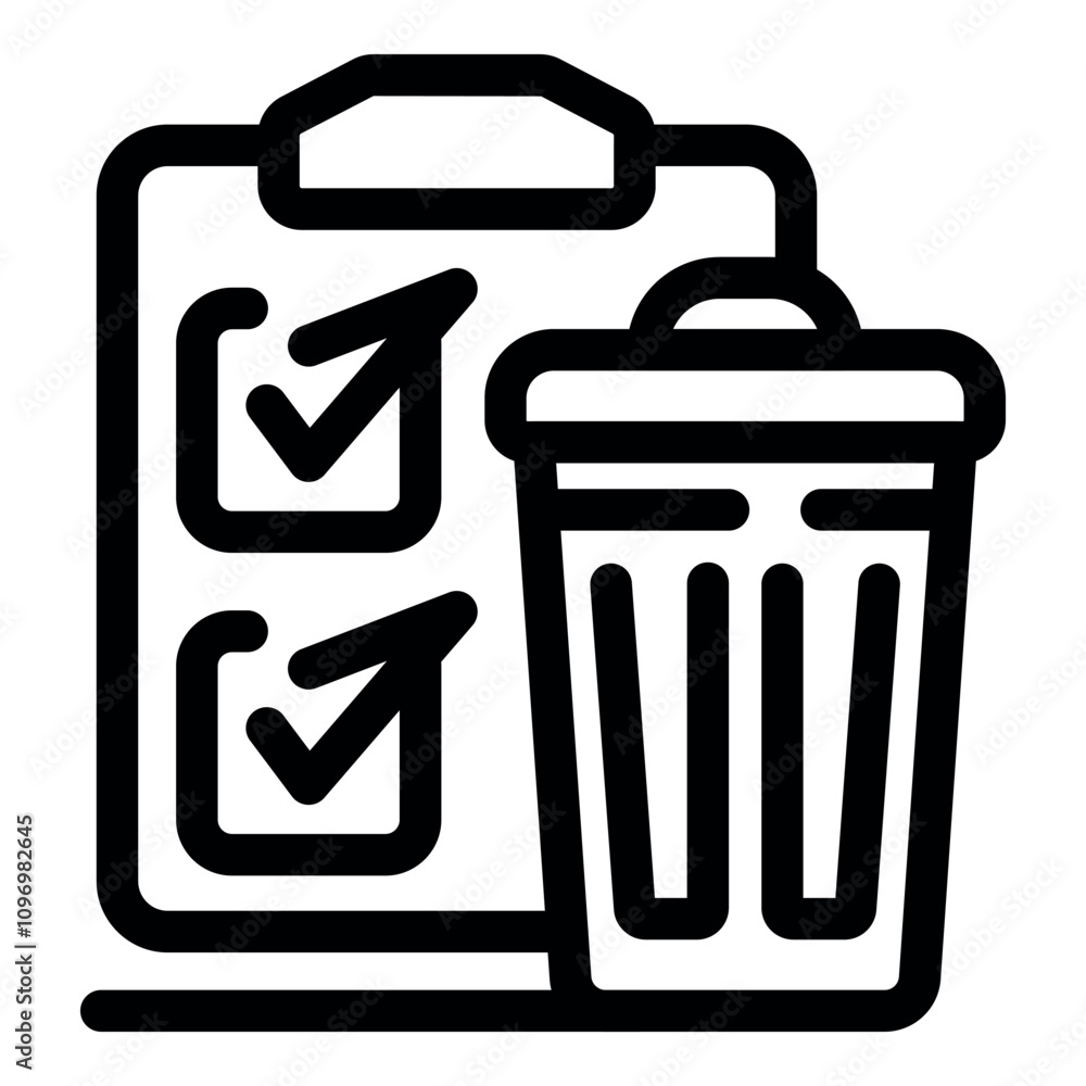 Poster completed tasks are represented by a clipboard with checkmarks next to a trash can, symbolizing effi