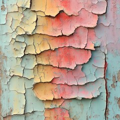 Obraz premium A close-up of peeling paint revealing a gradient of colors on a weathered surface.