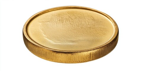 Gold coin isolated on white background, showcasing its shiny surface