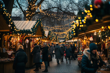 Kekse und Gl&uuml;hwein und Geschenke auf dem Weihnachtsmarkt in Deutschland