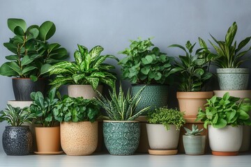 charming collection of potted houseplants displayed against a clean white background, emphasizing the beauty of greenery and bringing a breath of fresh air to home decor