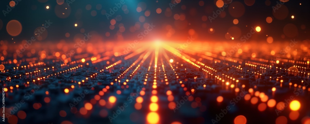 Fototapete abstract glowing circular pattern background. vibrant orange highlights. futuristic tech design. dig