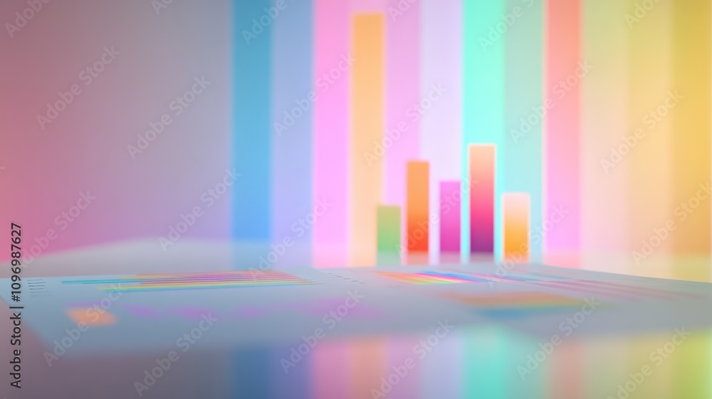 Poster Abstract visualization with colorful bars and graphs on a blurred background.