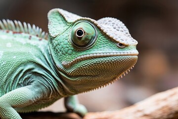 Fototapeta premium Sage Green Chameleon Closeup with Focused Eye Detail