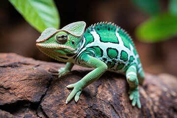 Fototapeta premium Leaf Green Chameleon Close-Up Portrait with Emphasis on Wildlife Features