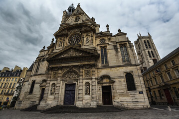 Historic Saint-Étienne-du-Mont Church under Dramatic Skies - Paris, France