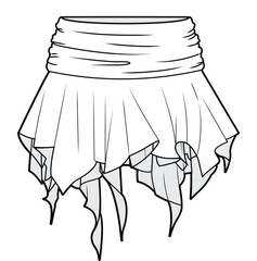 womens asymmetric layered hem mini skirt flat sketch vector illustration technical cad drawing template