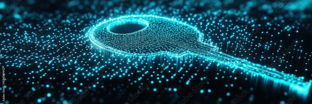 Poster A digital representation of a key, symbolizing security and technology in a data-driven world.