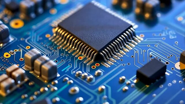 Close-up view of a microchip on a circuit board demonstrating advanced technology in electronics