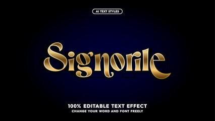 Obraz premium Signorile: Gold text styles. Futuristic golden font effect with polished metallic letters. Ideal for high-tech logos, captivating headlines, and cosmic typography. 