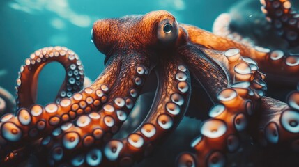 A close-up of a vibrant octopus underwater, showcasing its intricate textures and colors.