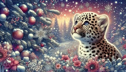 niedlicher Leopard in einer Winterlandschaft