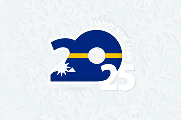 New Year 2025 for Nauru on snowflake background.