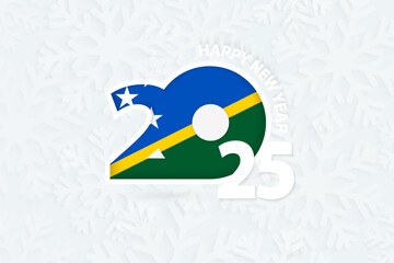 New Year 2025 for Solomon Islands on snowflake background.