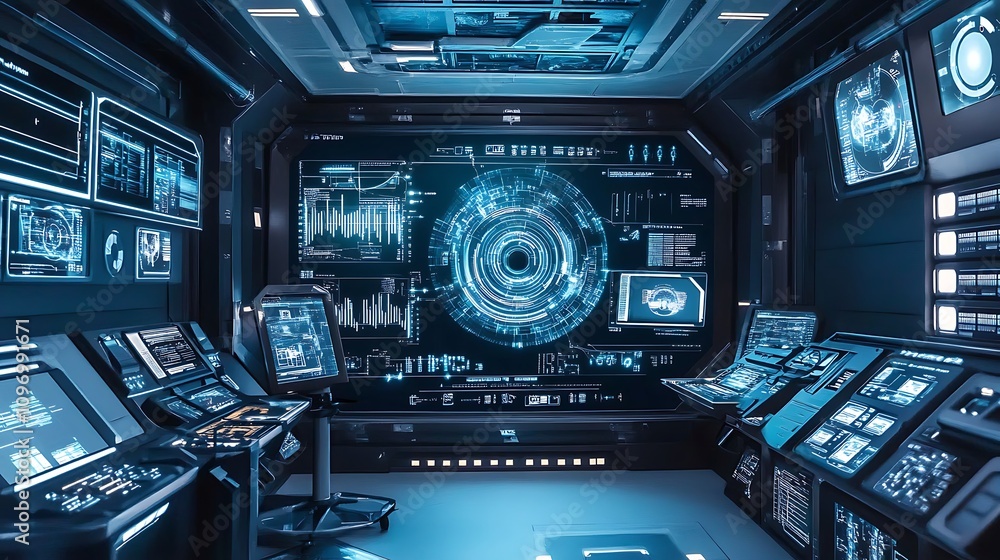 Poster a futuristic physics lab with interactive displays of the principles of quantum teleportation and in