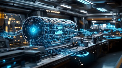 Obraz premium A futuristic physics lab with digital simulations of the interactions between fundamental particles and forces 