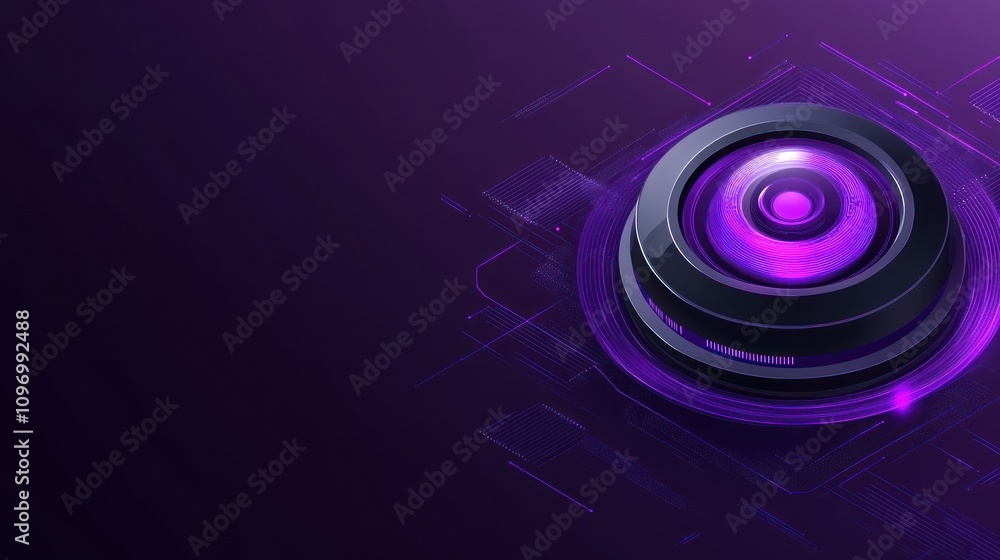 Poster Abstract digital design featuring a circular element with a purple and black color scheme.