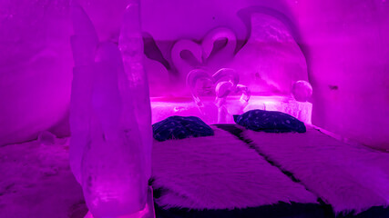 two beds carved into the ice