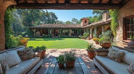Obraz premium Serene Spanish-Style Courtyard Oasis
