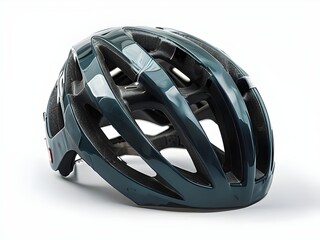 eco friendly bicycle helmet made from recycled plastic, isolated on a white background.