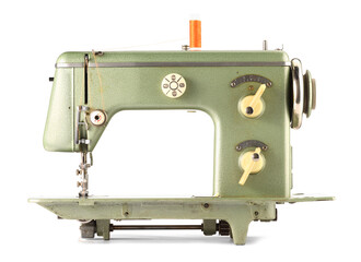 One vintage sewing machine isolated on white