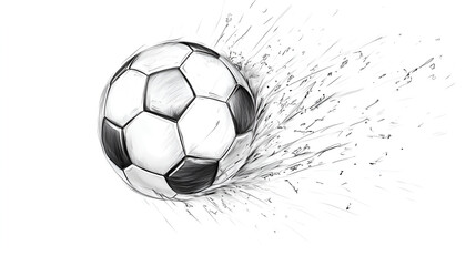 Dynamic sketch of a soccer ball in motion, artistic illustration capturing energy and sport with copy space
