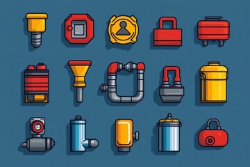 clean, simplified plumbing line icon representing essential plumbing tools and symbols. the design is minimalistic, perfect for use in digital applications related to home improvement and maintenance