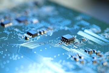 Computer circuit board, macro view. Electronic engineering