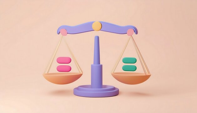 Balancing justice colorful scales representing equality in a minimalist studio environment conceptual art for visual impact