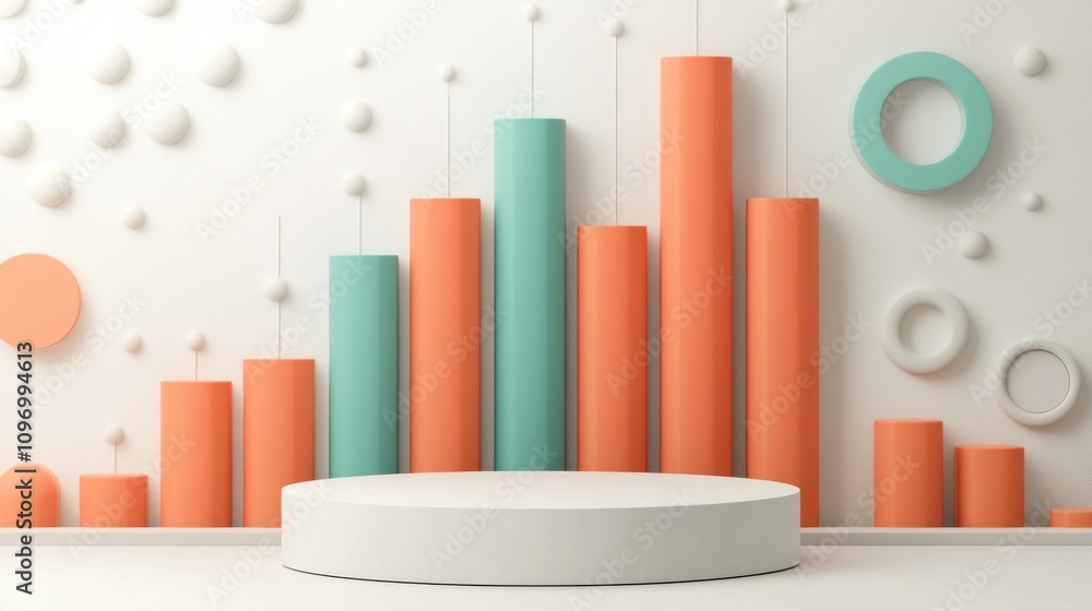 Poster A modern, abstract bar chart display with geometric shapes in soft colors.