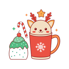 Christmas Drinks Vector Set - Cute Festive Beverage Illustrations with Mugs, Cocoa, and Mulled Wine for Holiday Decor