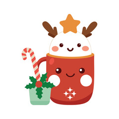 Christmas Drinks Vector Set - Cute Festive Beverage Illustrations with Mugs, Cocoa, and Mulled Wine for Holiday Decor