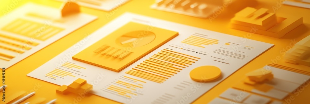Poster A vibrant layout of charts and data visualizations in yellow, emphasizing business analytics.