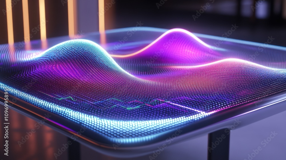 Aufkleber A futuristic display of vibrant, flowing waves in a digital format, showcasing data visualization.
