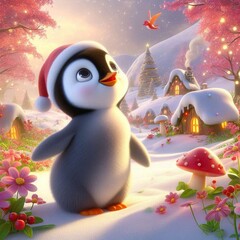 Naklejka premium Pinguin in einer Winterlandschaft