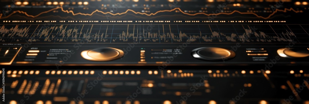 Poster A close-up of a sleek audio interface with visual sound wave displays.