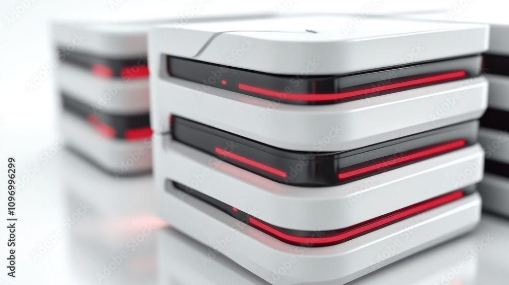 Leinwandbilder a stack of sleek, modern devices with red accents, likely for data processing or networking.